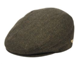 12 Wholesale Herringbone Wool Ivy Caps W/satin Quilted Lining In Olive