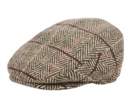 12 Wholesale Herringbone Tweed Wool Ivy Cap With Contrast Cross Stripe In Brown