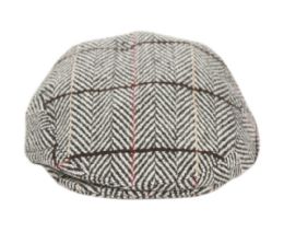 12 Wholesale Herringbone Tweed Wool Ivy Cap With Contrast Cross Stripe In Light Grey