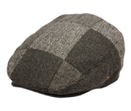 12 Wholesale Herringbone Check Patch Work Wool Ivy Cap With Satin Quilted Lining In Charcoal