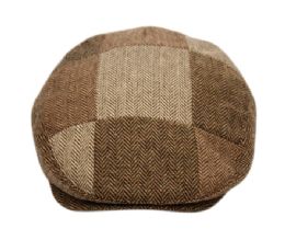 12 Wholesale Herringbone Check Patch Work Wool Ivy Cap With Satin Quilted Lining In Brown