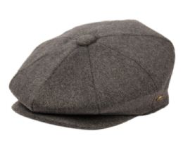 12 Pieces Brushed Solid Color Wool Blend Newsboy Cap With Quilted Satin Lining In Grey - Fashion Winter Hats