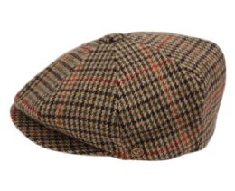 12 Wholesale Hounds Tooth Plain Wool Blend Newsboy Cap With Quilted Satin Lining