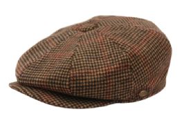 12 Wholesale Tweed Plaid Wool Blend Newsboy Cap With Quilted Satin Lining In Khaki