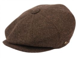 12 Wholesale Brushed Herringbone Wool Blend Newsboy Cap With Quilted Satin Lining