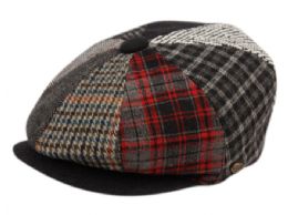 12 Pieces Multi Patchwork Newsboy Cap With Quilted Satin Lining - Fedoras, Driver Caps & Visor