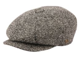 12 Wholesale Brushed Herringbone Wool Blend Newsboy Cap With Quilted Satin Lining In Black