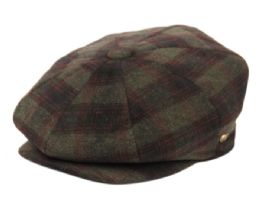 12 Wholesale Brushed Wool Blend Check Newsboy Cap With Quilted Satin Lining In Olive