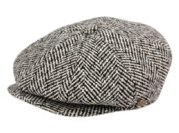 12 Wholesale Herringbone Wool Blend Newsboy Cap With Quilted Lining In Black