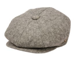 12 Wholesale Wool Blend Tweed Newsboy Cap With Quilted Lining In Grey