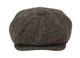 12 Wholesale Tweed Wool Blend Newsboy Cap With Quilted Satin Lining In Black