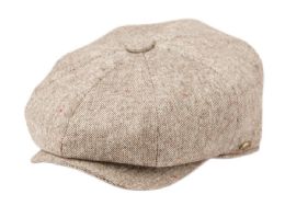 12 Wholesale Tweed Wool Blend Newsboy Cap With Quilted Satin Lining In Brown