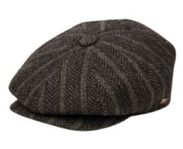 12 Wholesale Herringbone Wool Blend Stripe Newsboy Cap With Quilted Lining In Black