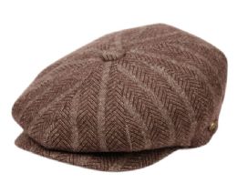 12 Wholesale Herringbone Wool Blend Stripe Newsboy Cap With Quilted Lining In Brown