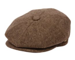 12 Wholesale Herringbone Wool Blend Newsboy Cap With Quilted Lining In Brown