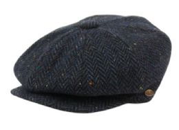 12 Wholesale Tweed Plaid Wool Blend Newsboy Cap With Quilted Satin Lining In Navy