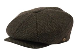 12 Wholesale Tweed Plaid Wool Blend Newsboy Cap With Quilted Satin Lining In Olive