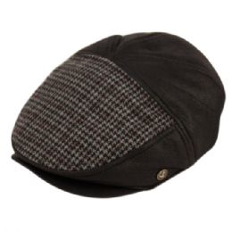 12 Wholesale Glen Plaid Wool And Flat Ivy Cap In Black