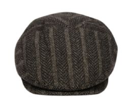 12 Wholesale Herringbone Wool Stripe Ivy Cap In Black
