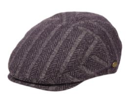 12 Wholesale Herringbone Wool Stripe Ivy Cap In Navy
