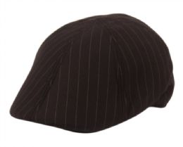 12 Wholesale Poly Wool Stripe Duckbill Ivy Cap In Black