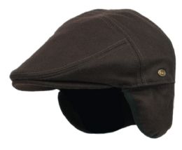12 Wholesale Melton Wool Flat Ivy Caps With Earmuff In Brown