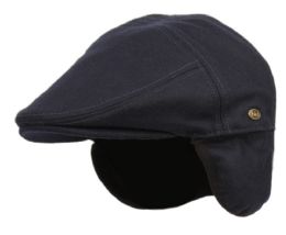12 Wholesale Melton Wool Flat Ivy Caps With Earmuff In Navy