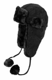 12 Wholesale Winter Faux Fur Knit Trapper Hat With Chin Cod And Pom Pom
