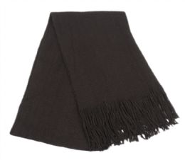 18 Wholesale Mens Winter Solid Knit Scarf In Black
