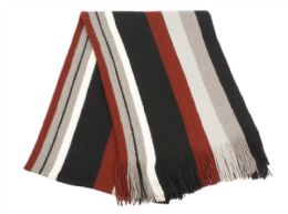 18 Wholesale Mens Winter Knit Stripe Scarf In Burgandy