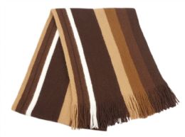 18 Wholesale Mens Winter Knit Stripe Scarf In Brown