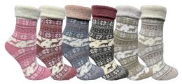 24 Pairs Yacht & Smith Womens Thick Soft Knit Wool Warm Winter Crew Socks, Patterned Lambswool, Fair Isle Print - Womens Thermal Socks