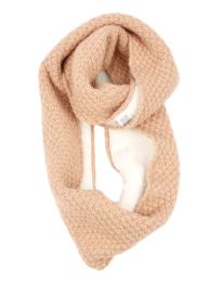 12 Wholesale Ladies Wool Blend Knit Infinity Scarf With Sherpa Lining