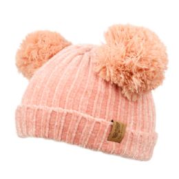12 Pieces Kids Double Pom Pom Chenille Knit Beanie In Assorted Color - Junior / Kids Winter Hats