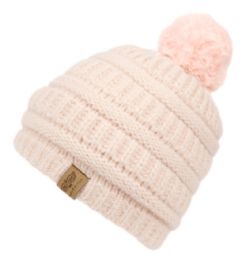 12 Pieces Kids Solid Color Cable Knit Beanie With Pom Pom And Sherpa Lining - Junior / Kids Winter Hats