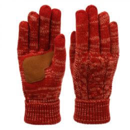 12 Pieces Ladies Cable Knit Winter Glove With Screen Touch And Suede Palm Patch In Multi Burgandy - Conductive Texting Gloves