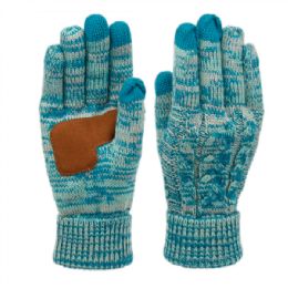 12 Pieces Ladies Cable Knit Winter Glove With Screen Touch And Suede Palm Patch In Multi Teal - Conductive Texting Gloves