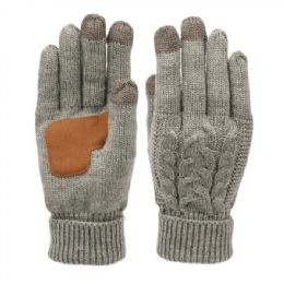 12 Pieces Ladies Cable Knit Winter Glove With Screen Touch And Suede Palm Patch In Ash Grey - Conductive Texting Gloves