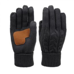 12 Pieces Ladies Cable Knit Winter Glove With Screen Touch And Suede Palm Patch In Black - Conductive Texting Gloves