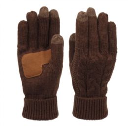 12 Pieces Ladies Cable Knit Winter Glove With Screen Touch And Suede Palm Patch In Brown - Conductive Texting Gloves