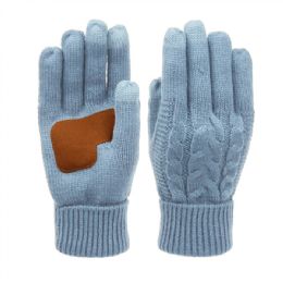 12 Pieces Ladies Cable Knit Winter Glove With Screen Touch And Suede Palm Patch In Inigo Blue - Conductive Texting Gloves