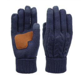 12 Pieces Ladies Cable Knit Winter Glove With Screen Touch And Suede Palm Patch In Navy - Conductive Texting Gloves