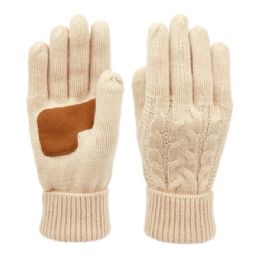 12 Pieces Ladies Cable Knit Winter Glove With Screen Touch And Suede Palm Patch In Pink - Conductive Texting Gloves