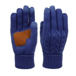 12 Pieces Ladies Cable Knit Winter Glove With Screen Touch And Suede Palm Patch In Royal - Conductive Texting Gloves