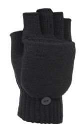48 Pieces Fingerless Knit Glove With Flip In Black - Conductive Texting Gloves