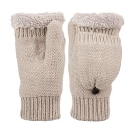 12 Units of Fingerless Winter Knit Mittens With Cover And Sherpa Lining - Fleece Gloves