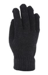 48 Pieces Ladies Knit Chenille Glove In Black - Knitted Stretch Gloves