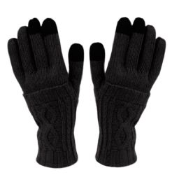 12 Wholesale Double Layer Knit Gloves With Screen Touch In Black