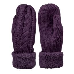 12 Wholesale Winter Knit Mittens With Sherpa Lining
