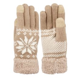 12 Wholesale Ladies Snowflake Winter Knit Glove With Touch Screen